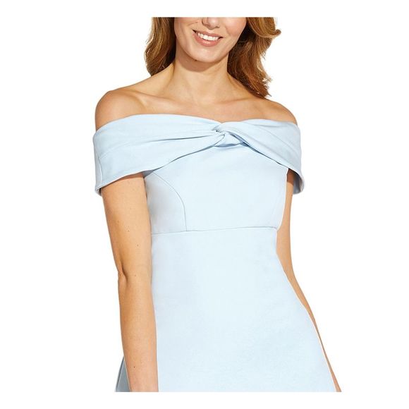 ADRIANNA PAPELL Womens Light Blue Twist Short Sleeve Off A-Line Dress 8 - Picture 3 of 4